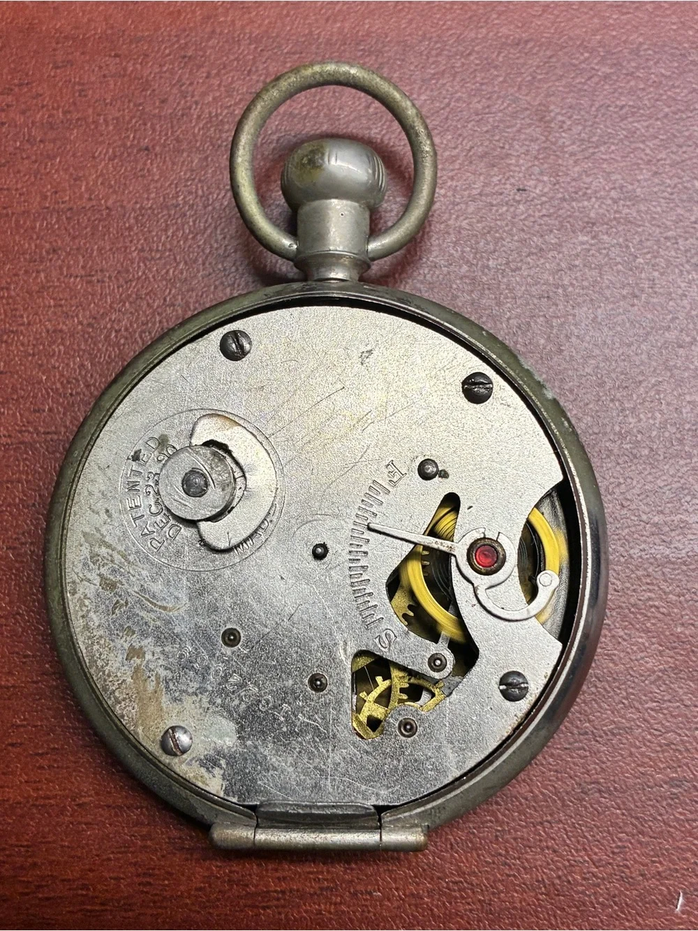 Antique Liberty Connecticut Watch Co. Pocket Watch Runs But No hands For Parts